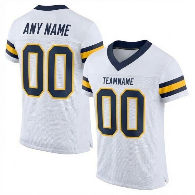 Custom White & Navy/Gold Football Jersey