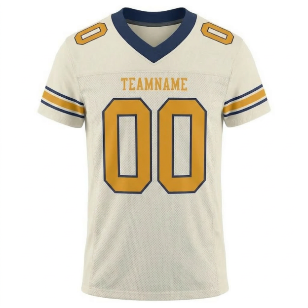 Custom Cream & Gold/Navy Football Jersey