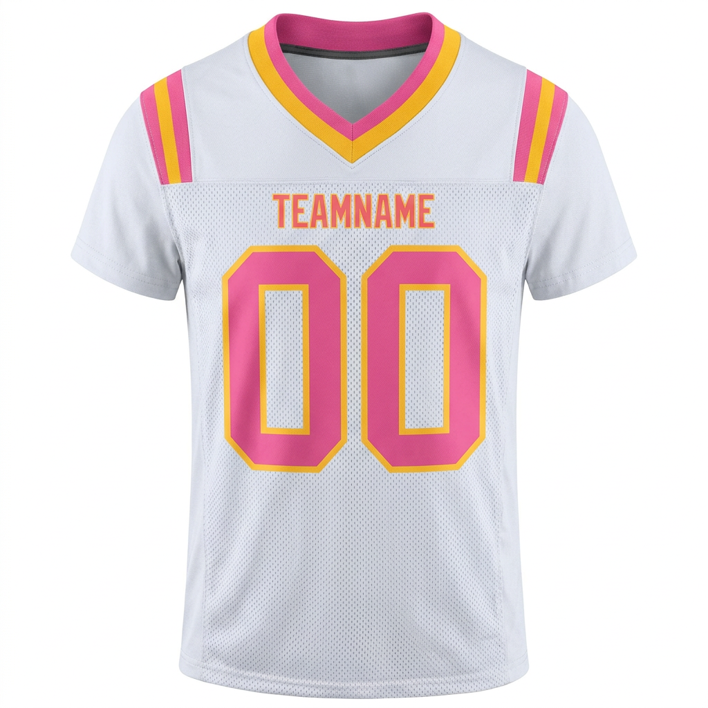 Custom White & Pink/Gold Football Jersey