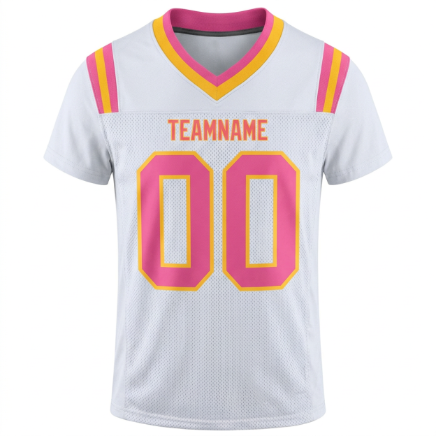 Custom White & Pink/Gold Football Jersey