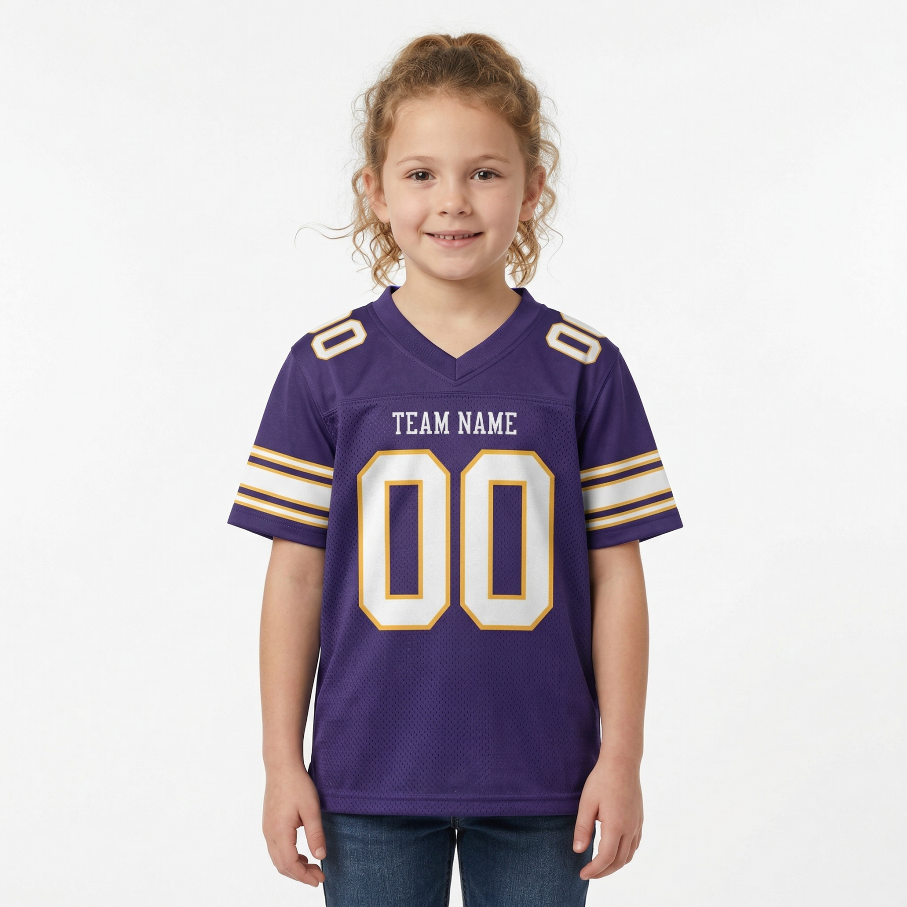 Custom Purple & White/Gold Football Jersey