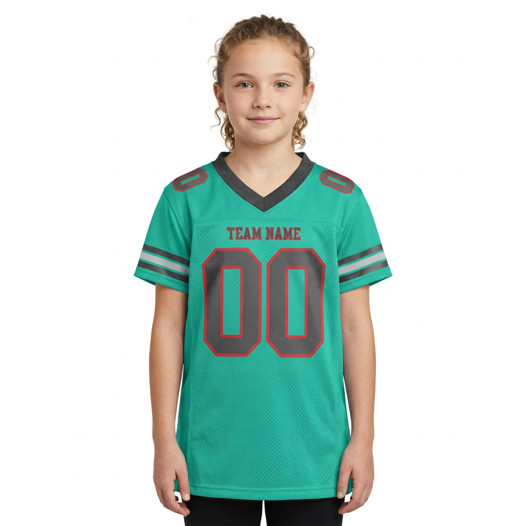 Custom Teal & Black/Red Football Jersey