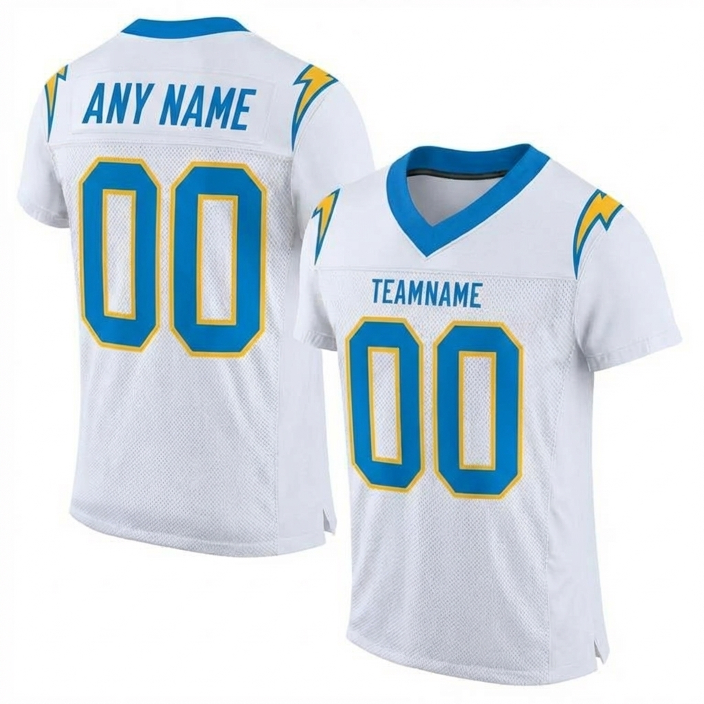 Custom White & Powder Blue/Gold Football Jersey