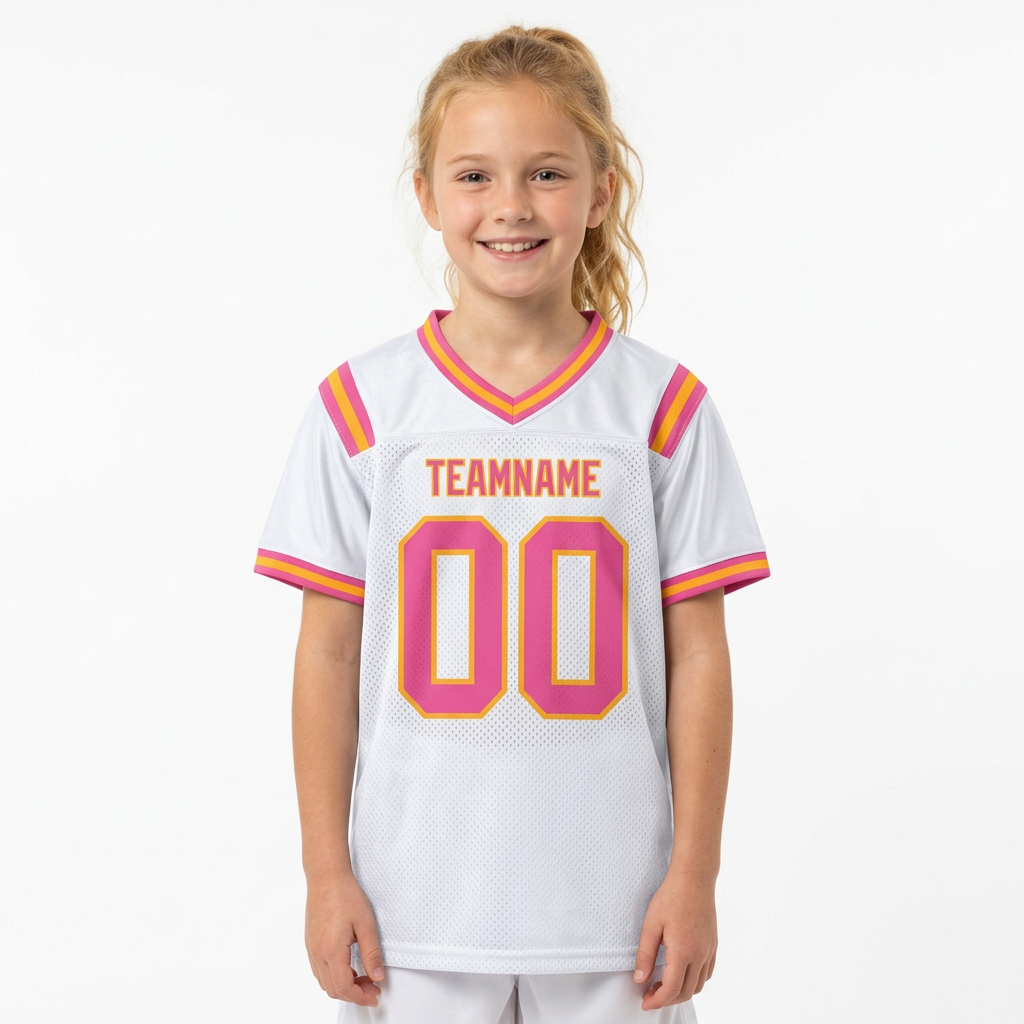 Custom White & Pink/Gold Football Jersey