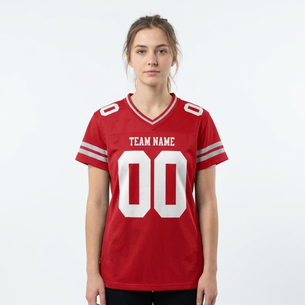 Custom Red & White/Grey Football Jersey