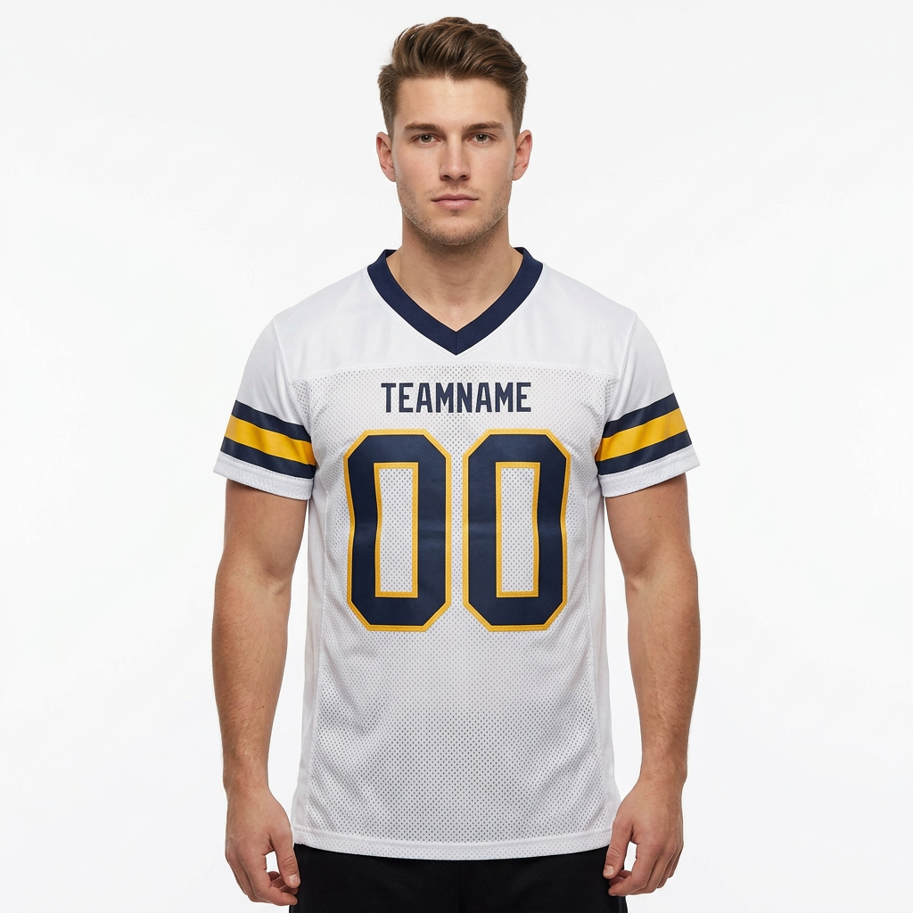 Custom White & Navy/Gold Football Jersey