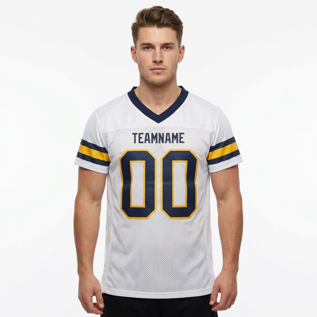 Custom White & Navy/Gold Football Jersey