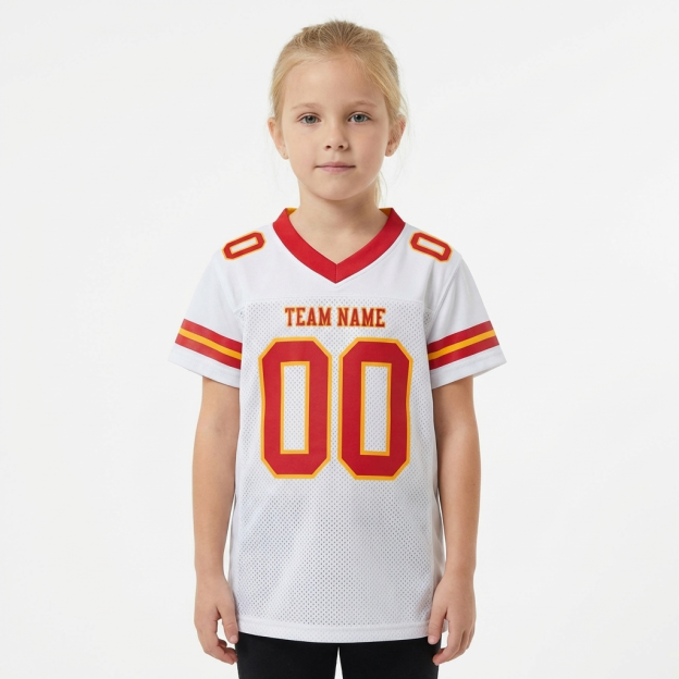 Custom White & Red/Gold Football Jersey