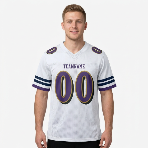 Custom White & Purple/Gold Football Jersey