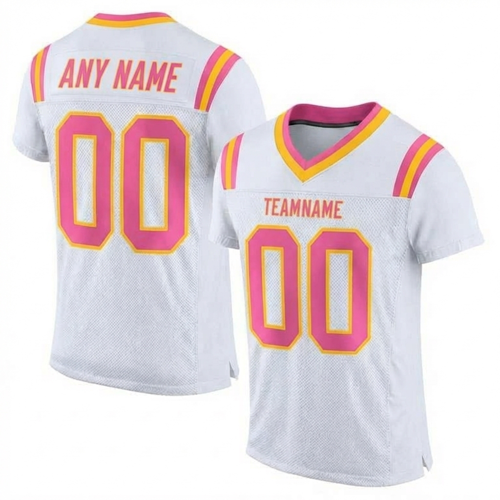 Custom White & Pink/Gold Football Jersey