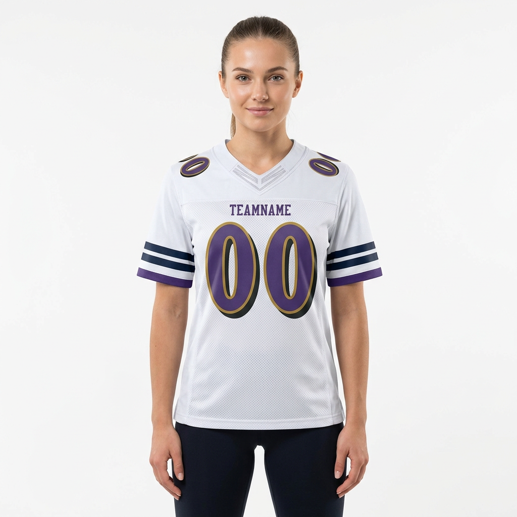 Custom White & Purple/Gold Football Jersey