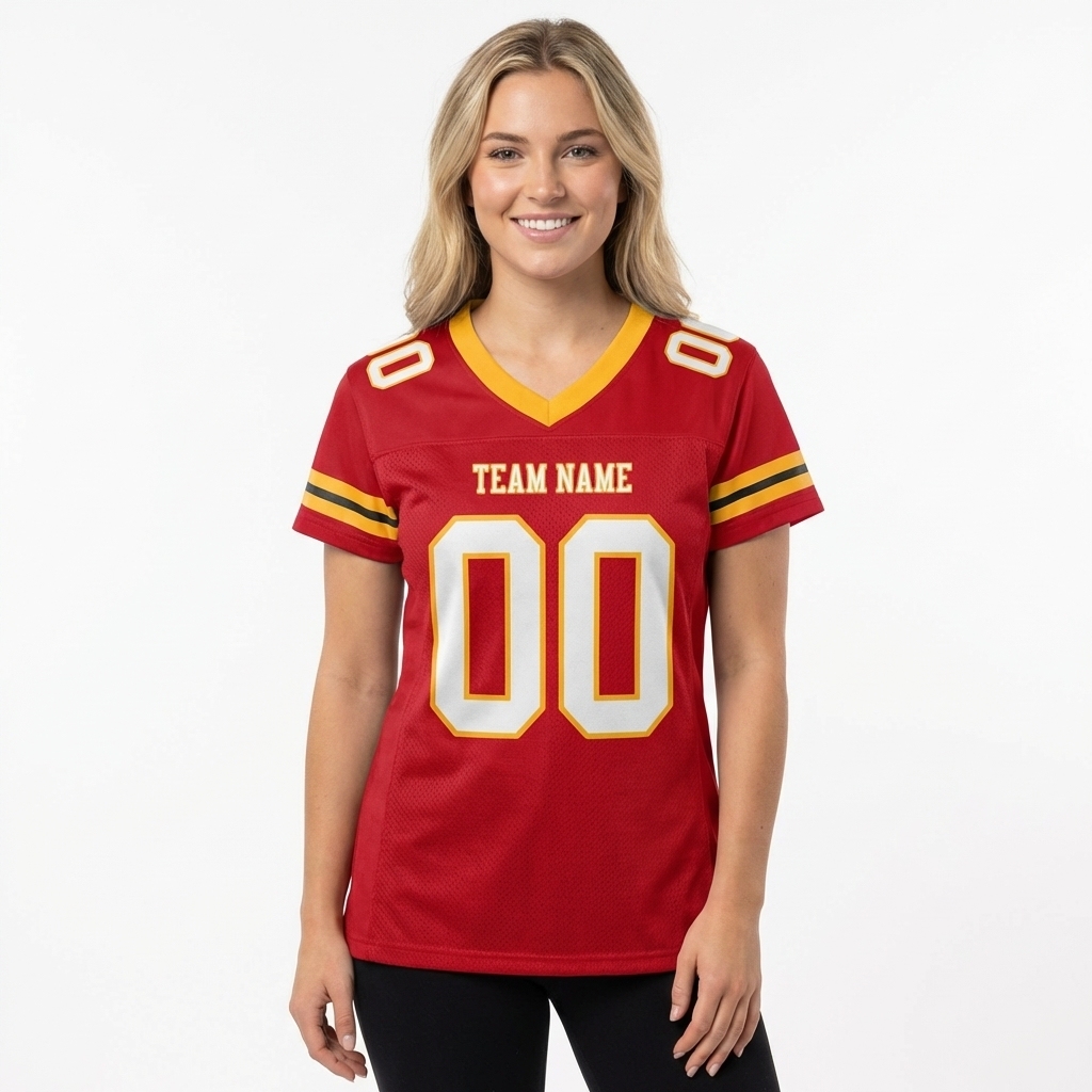 Custom Red & White/Gold Football Jersey