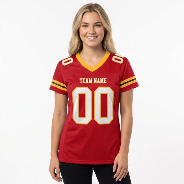 Custom Red & White/Gold Football Jersey