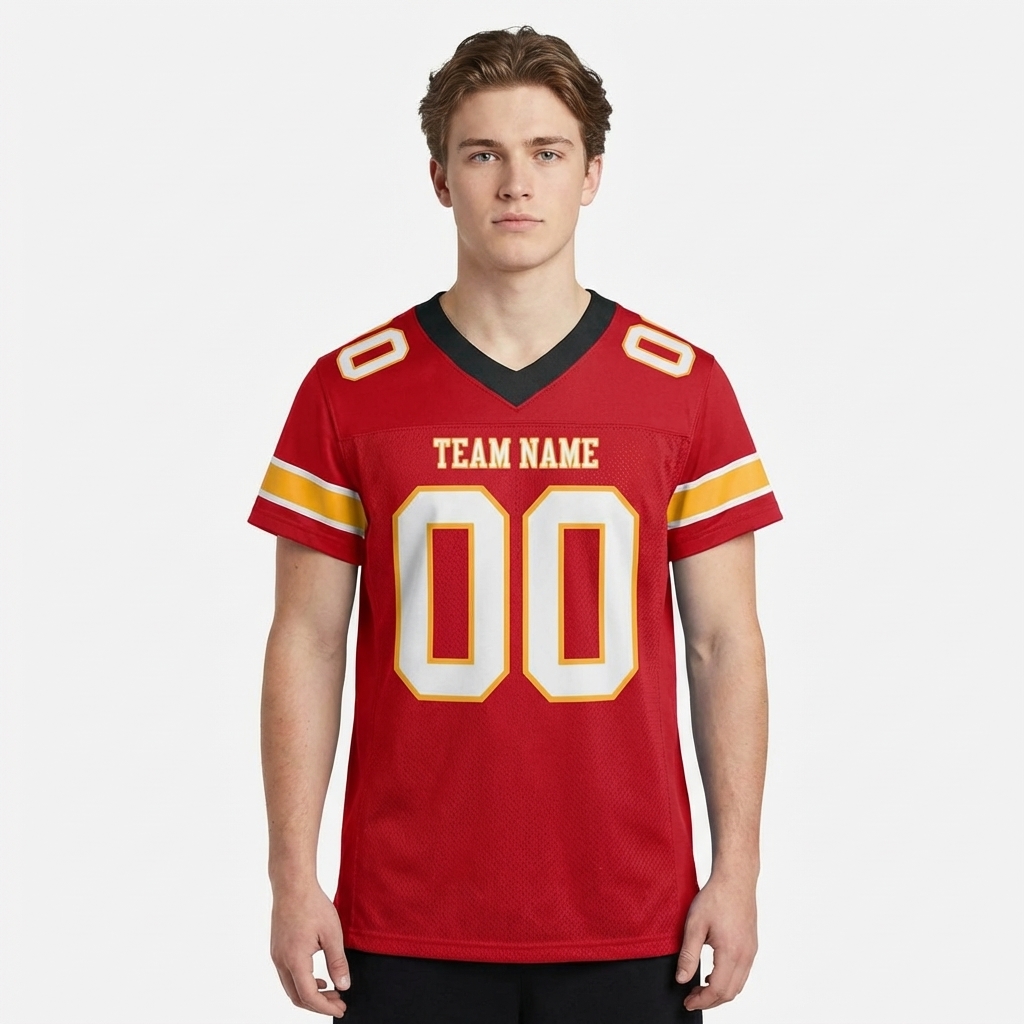 Custom Red & White/Gold Football Jersey