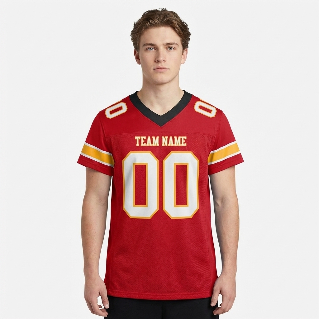 Custom Red & White/Gold Football Jersey