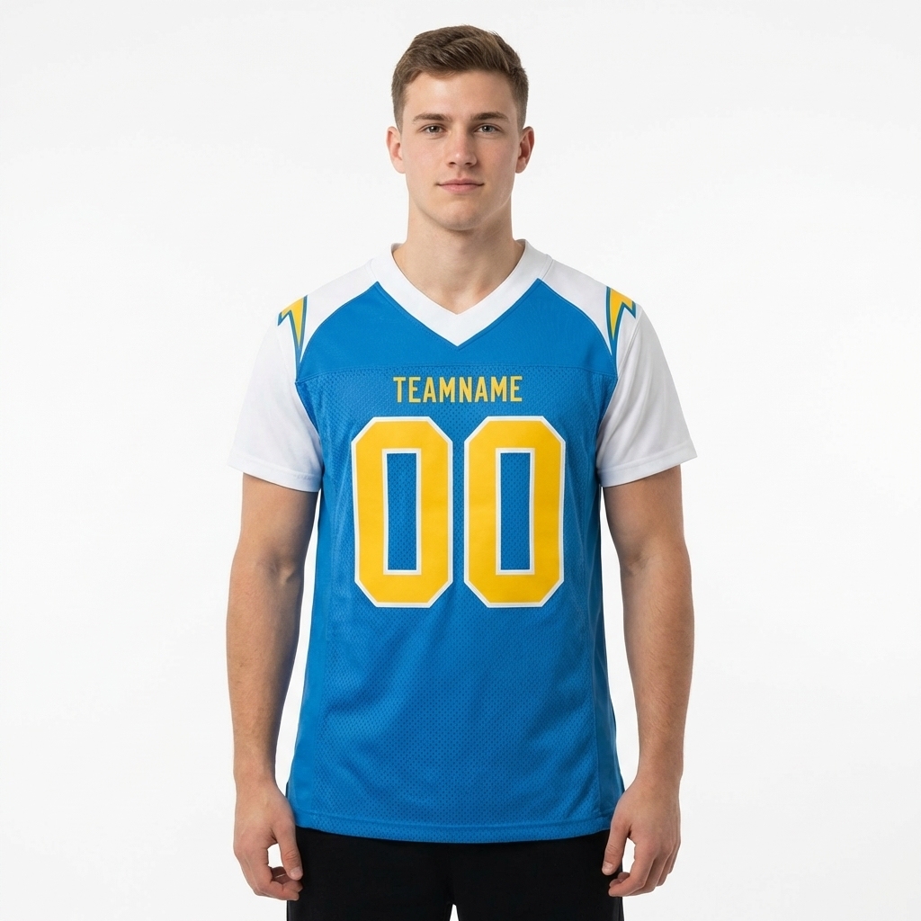 Custom Powder Blue & Gold/White Football Jersey