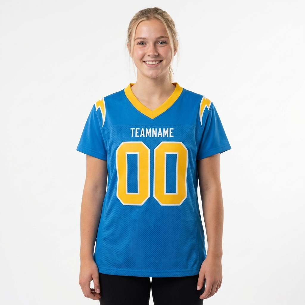 Custom Powder Blue & Gold/White Football Jersey