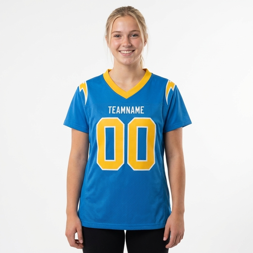 Custom Powder Blue & Gold/White Football Jersey