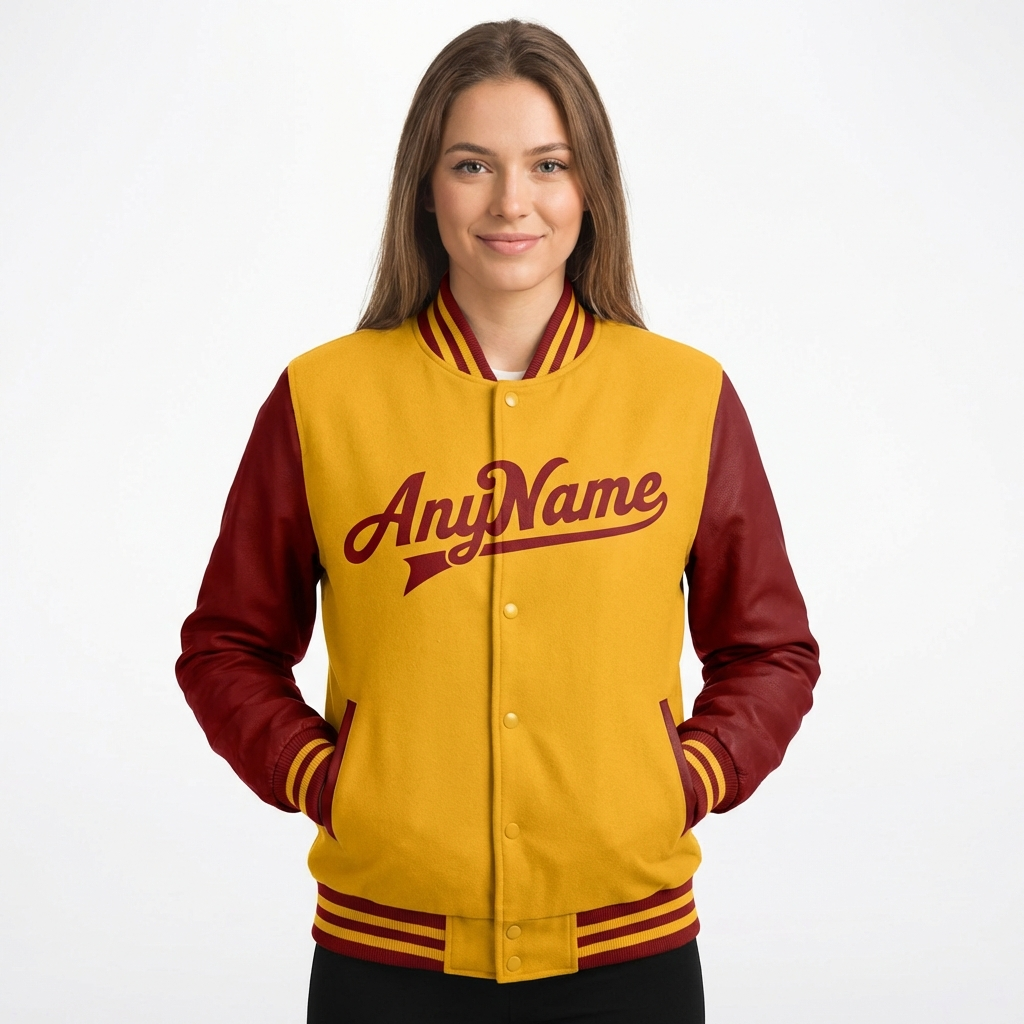 Custom Yellow & Burgundy Raglan Sleeves Full-Snap Fleece Jacket