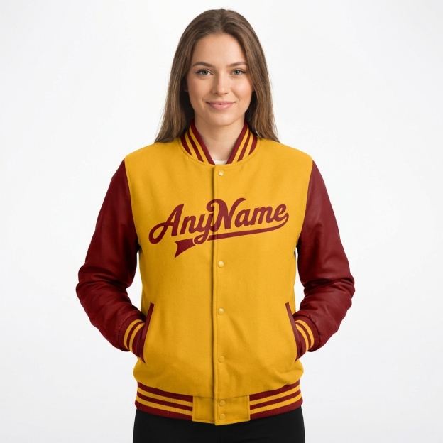 Custom Yellow & Burgundy Raglan Sleeves Full-Snap Fleece Jacket
