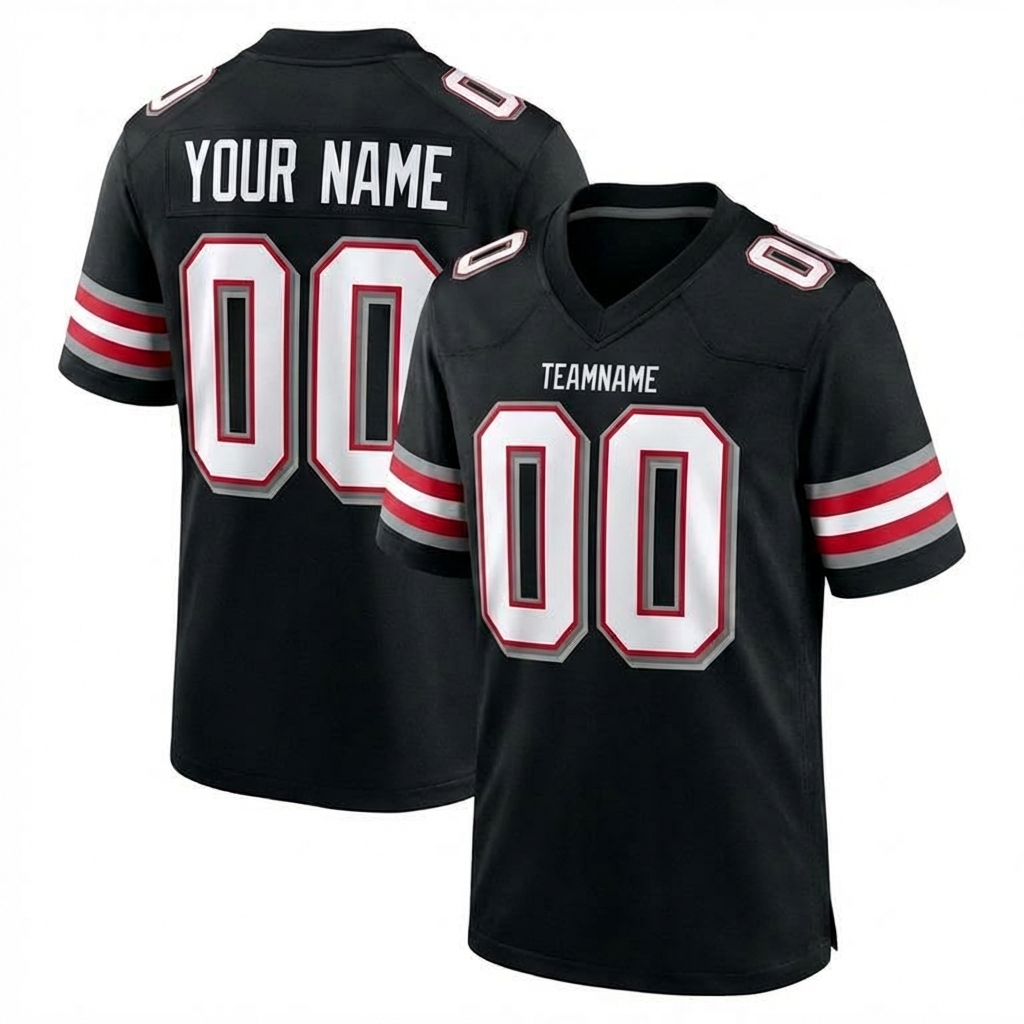 Custom Black & White/Grey-Red Football Jersey