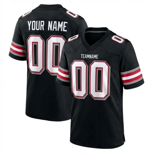 Custom Black & White/Grey-Red Football Jersey