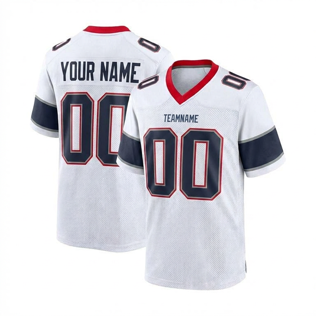 Custom White & Navy/Grey-Red Football Jersey