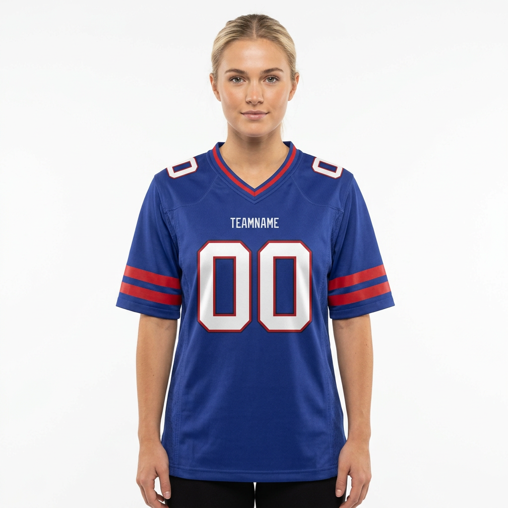 Custom Royal Blue & White/Red Football Jersey