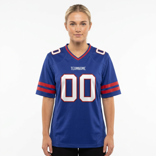 Custom Royal Blue & White/Red Football Jersey