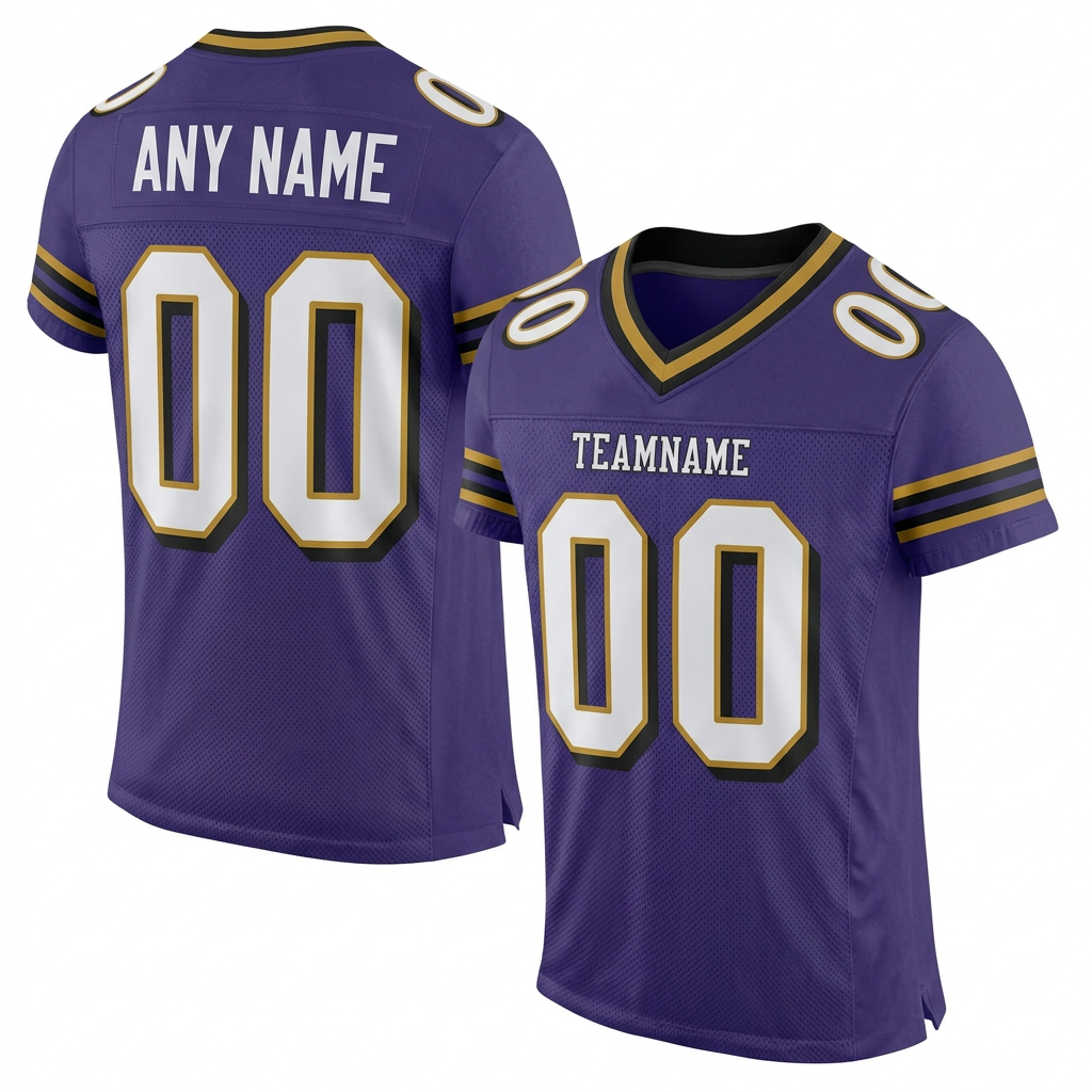 Custom Purple & White/Gold Football Jersey
