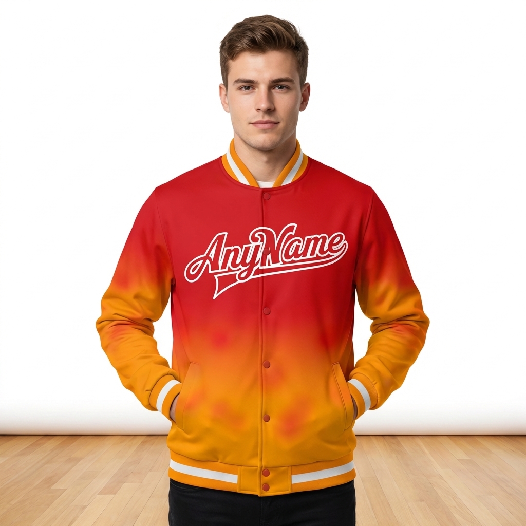 Custom Red & Yellow/White Full-Snap Gradient Fleece Jacket