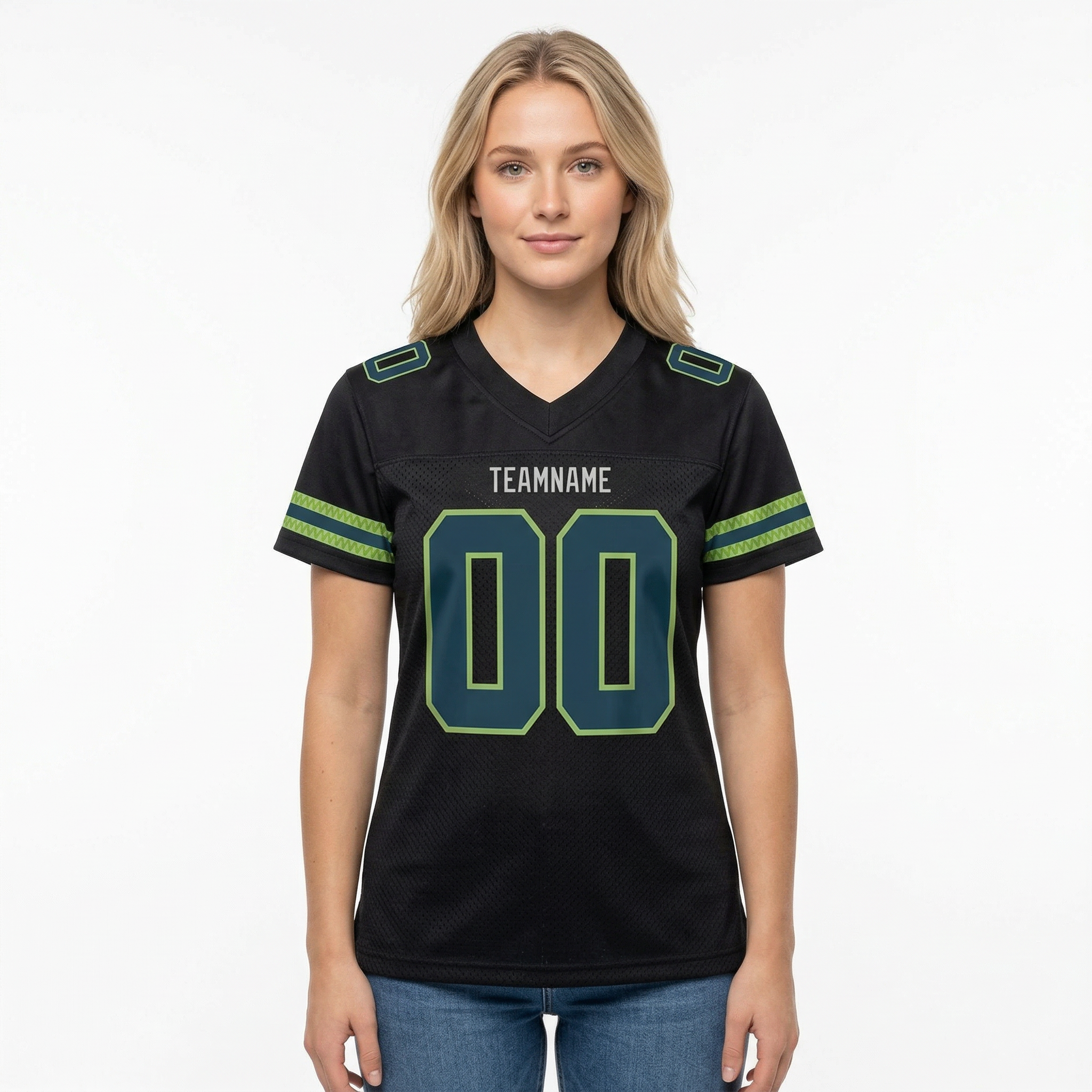 Custom Black & Royal/Green Football Jersey