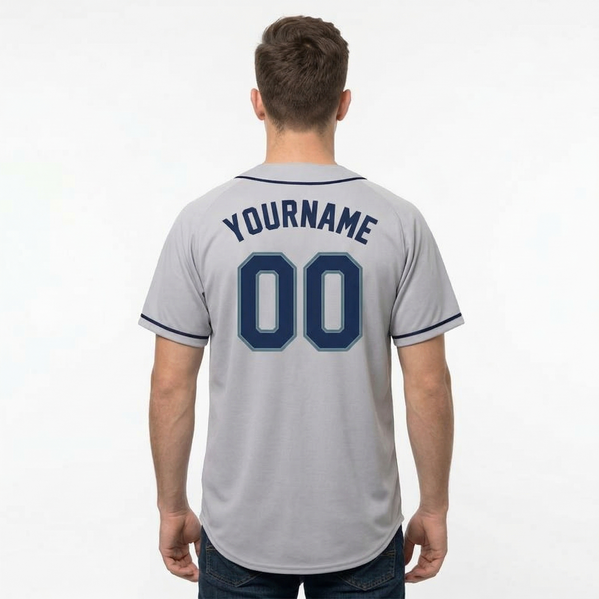 Custom Grey & Navy/Teal Classic Fashion Baseball Jersey