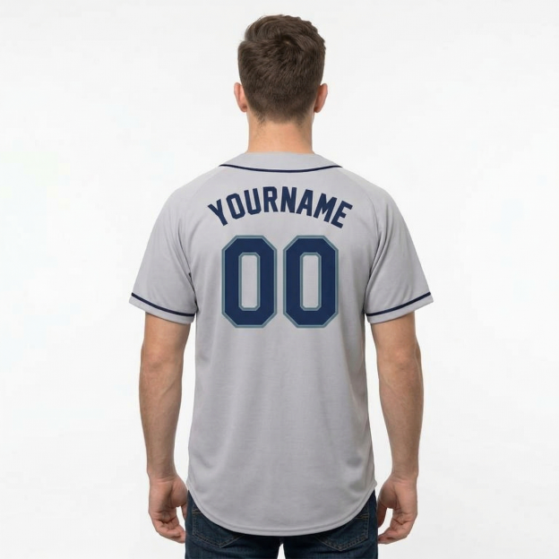 Custom Grey & Navy/Teal Classic Fashion Baseball Jersey