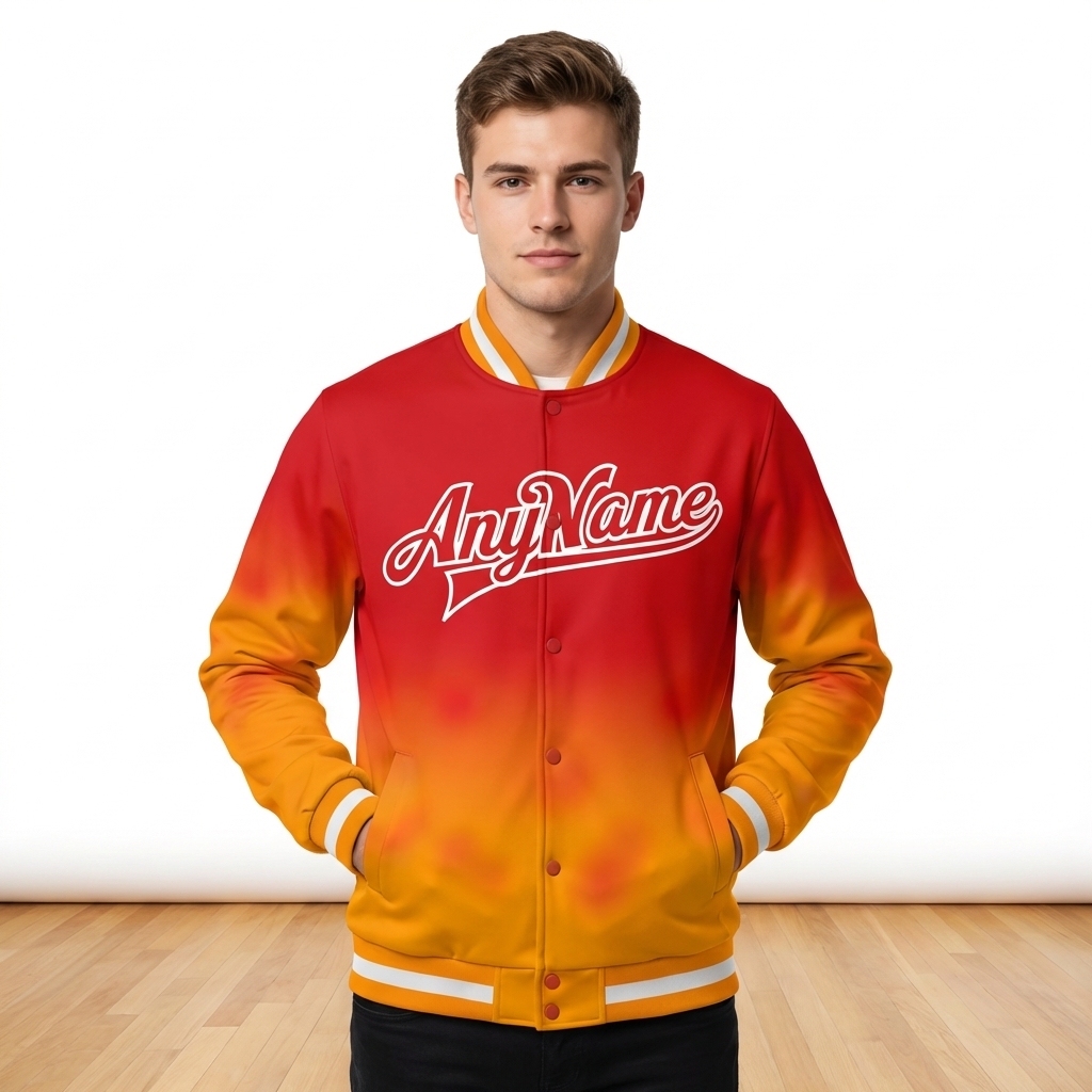 Custom Red & Yellow/White Full-Snap Gradient Fleece Jacket