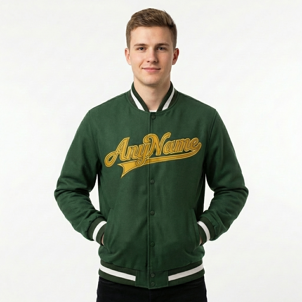 Custom Forest Green & Yellow/White Full-Snap Fleece Jacket