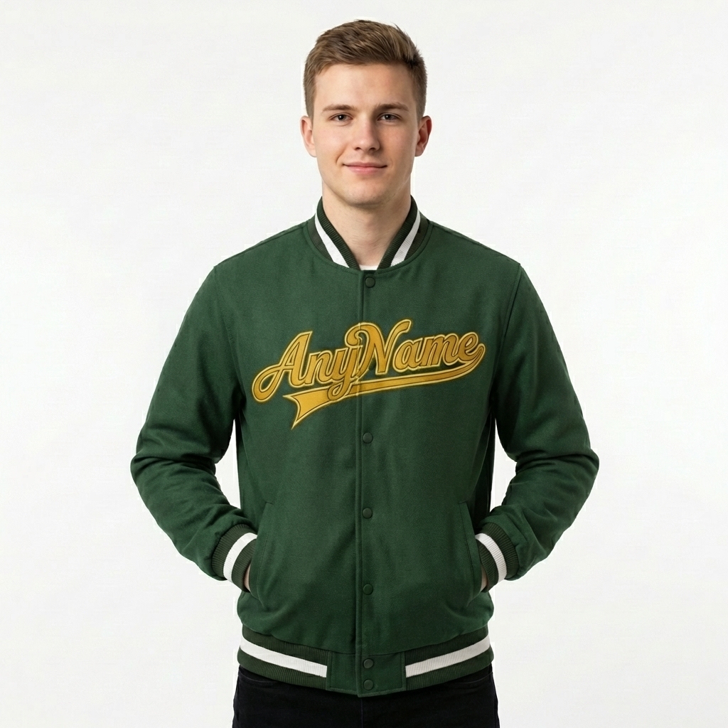 Custom Forest Green & Yellow/White Full-Snap Fleece Jacket