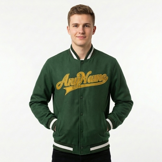Custom Forest Green & Yellow/White Full-Snap Fleece Jacket