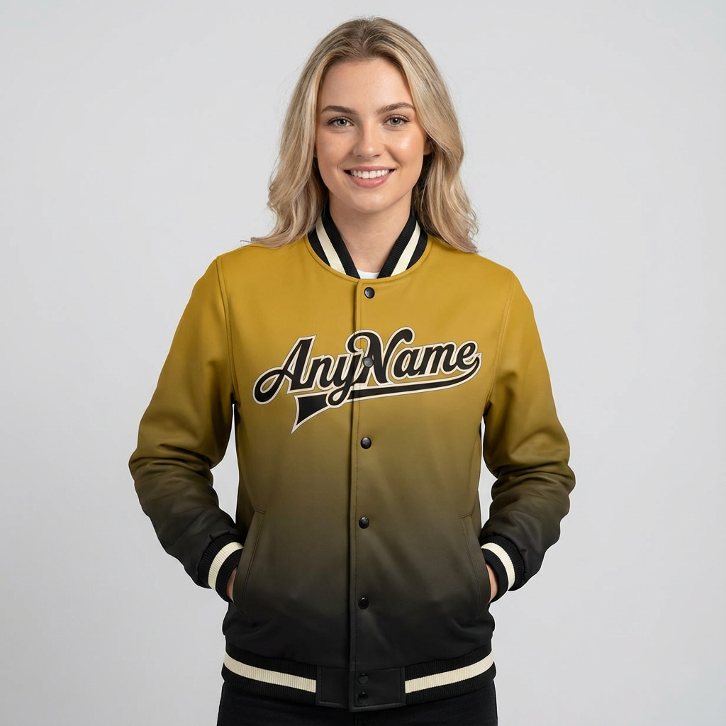 Custom Gold & Black/White Full-Snap Gradient Fleece Jacket