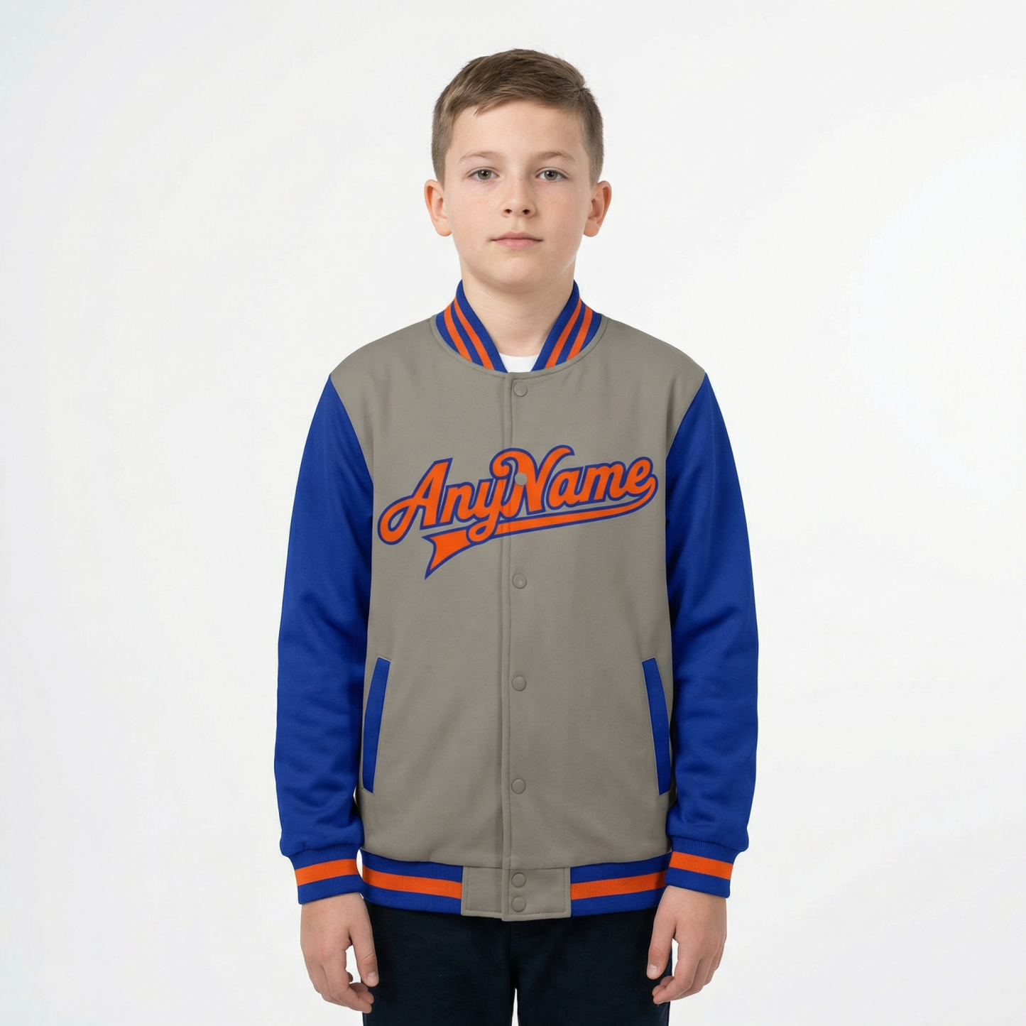 Custom Grey & Orang/Royal Raglan Sleeves Full-Snap Fleece Jacket