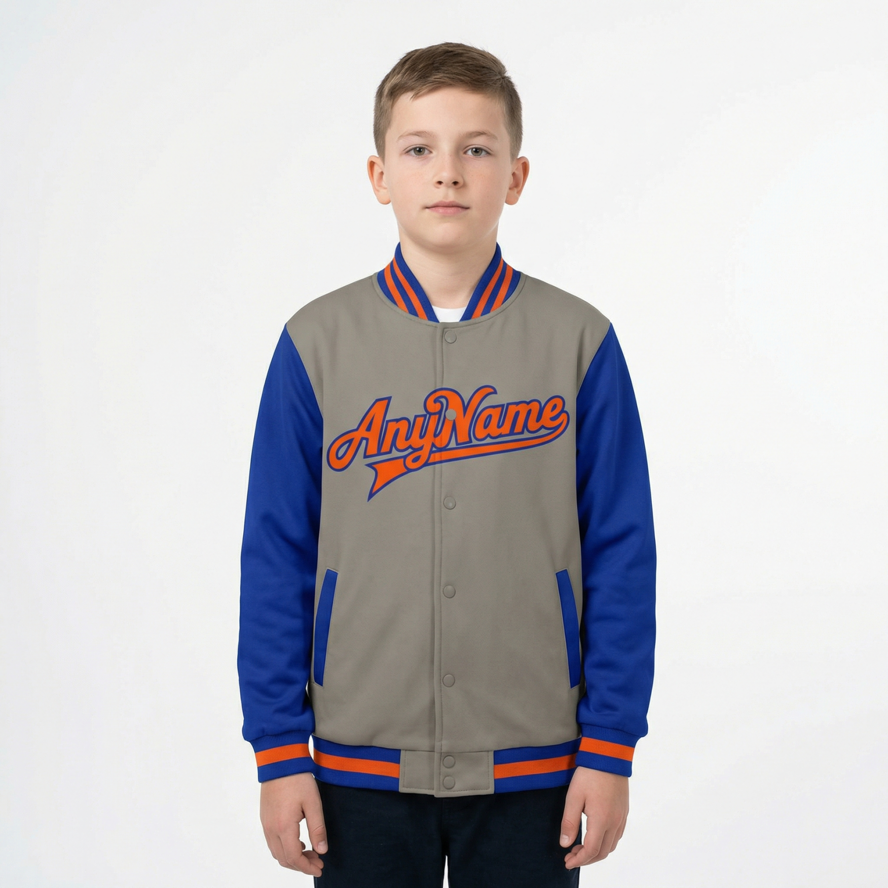 Custom Grey & Orang/Royal Raglan Sleeves Full-Snap Fleece Jacket