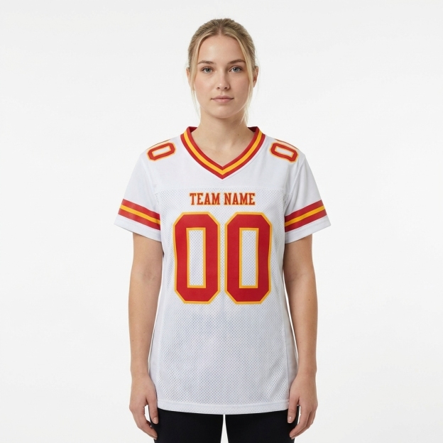 Custom White & Red/Gold Football Jersey