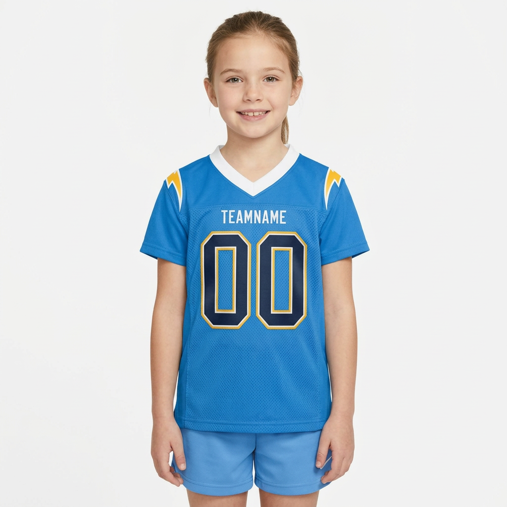 Custom Powder Blue & Navy/Gold-White Football Jersey