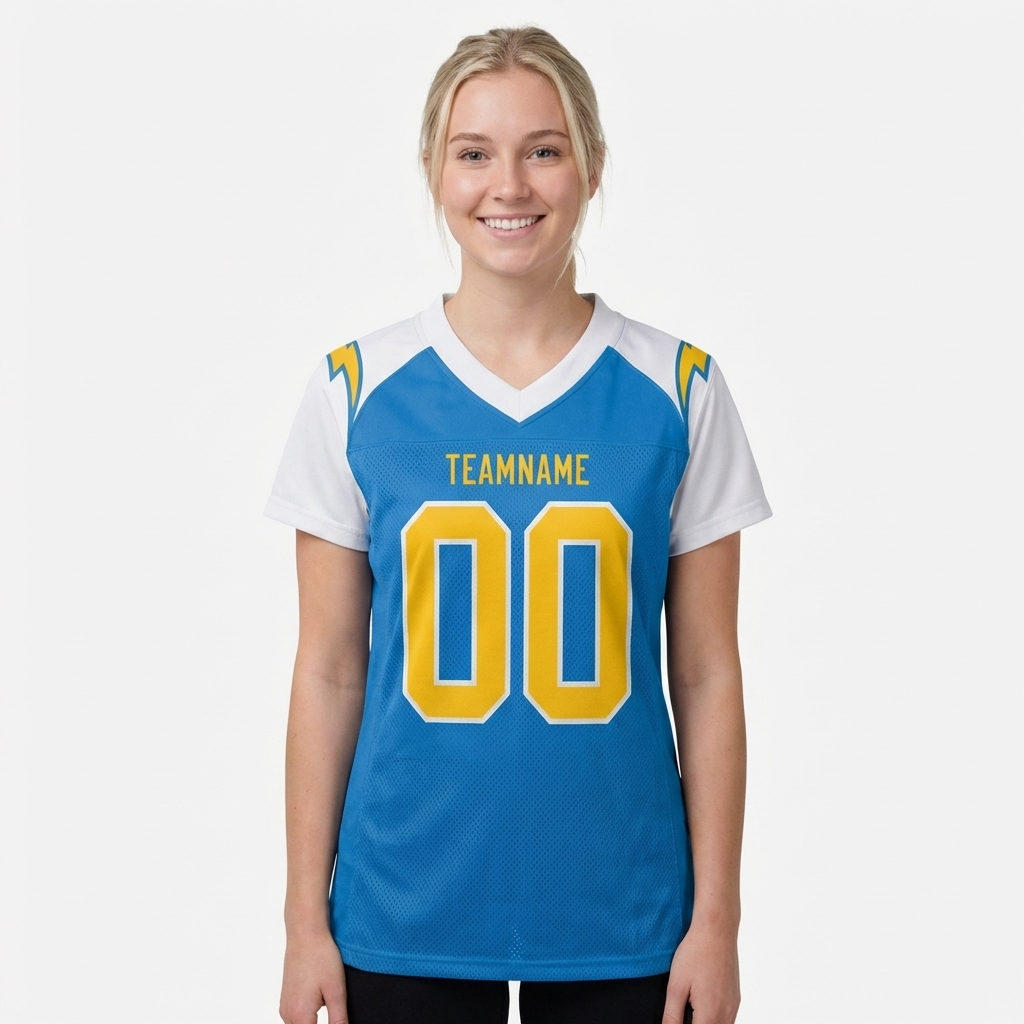 Custom Powder Blue & Gold/White Football Jersey