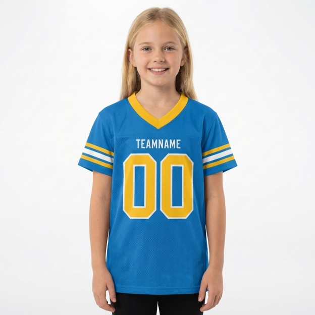 Custom Powder Blue & Gold/White Football Jersey