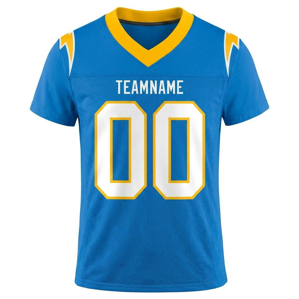 Custom Powder Blue & White/Gold Football Jersey