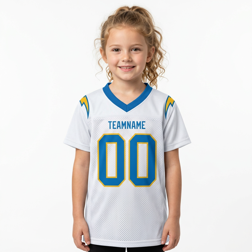Custom White & Powder Blue/Gold Football Jersey