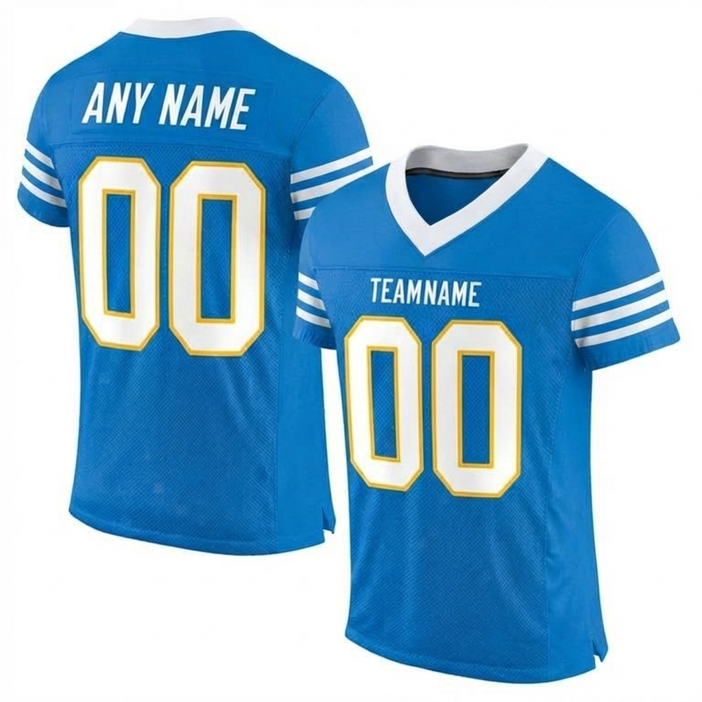 Custom Powder Blue & White/Gold Football Jersey