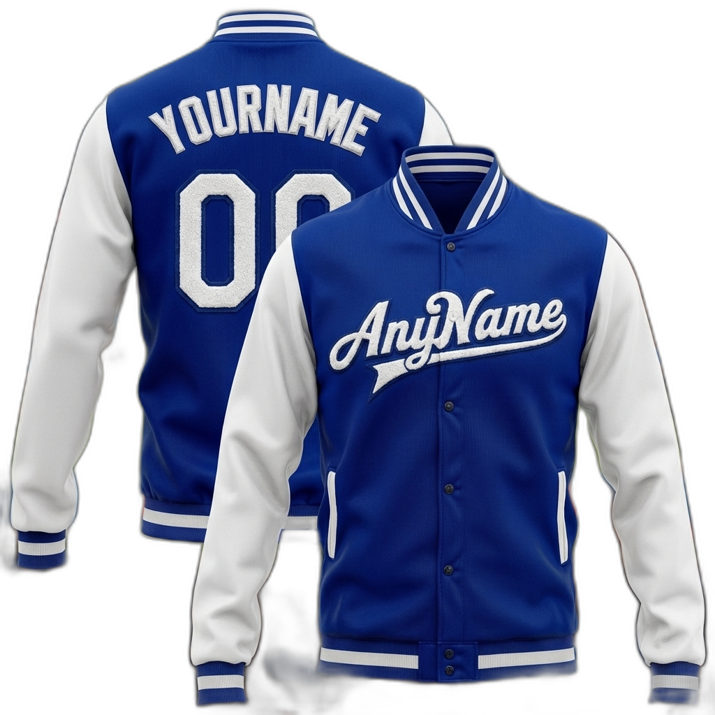 Custom Royal & White Full-Snap Raglan Sleeve Fleece Jacket