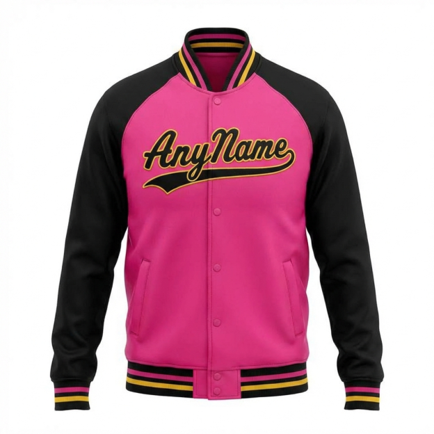 Custom Pink & Yellow/Black Raglan Sleeves Full-Snap Fleece Jacket